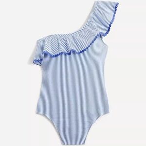 J. Crew Blue Striped One-Shoulder Swim One Piece